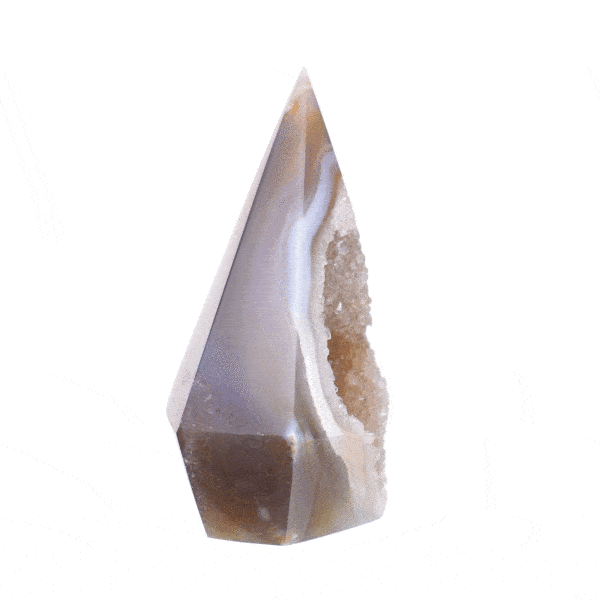 Polished 13cm point made from natural agate gemstone with crystal quartz.