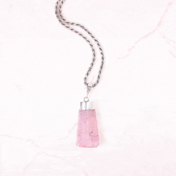 Handmade sterling silver necklace with natural, rough pink tourmaline gemstone. 