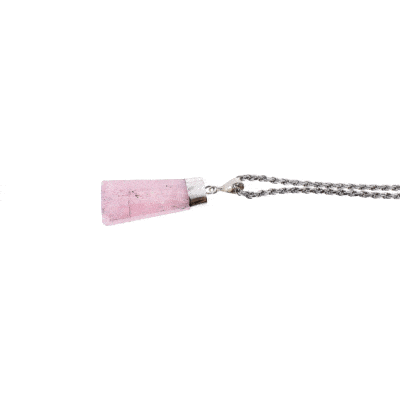 Handmade sterling silver necklace with natural, rough pink tourmaline gemstone. 